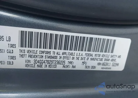 2009 Dodge Journey Se from USA, damaged, VIN 3D4GG47B29T236225